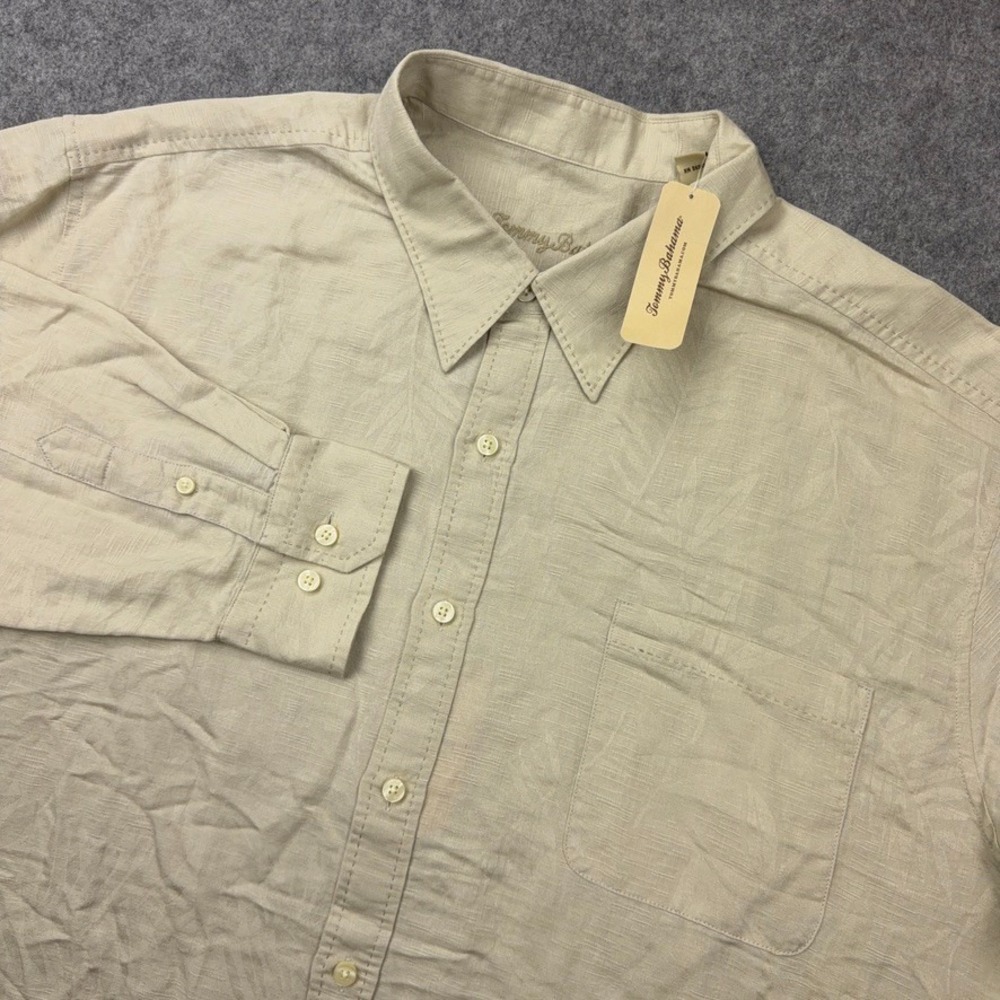 Tommy Bahama‎ Shirt Mens 2XL Beige Linen LS Tropical Beach Coastal Vacation NEW